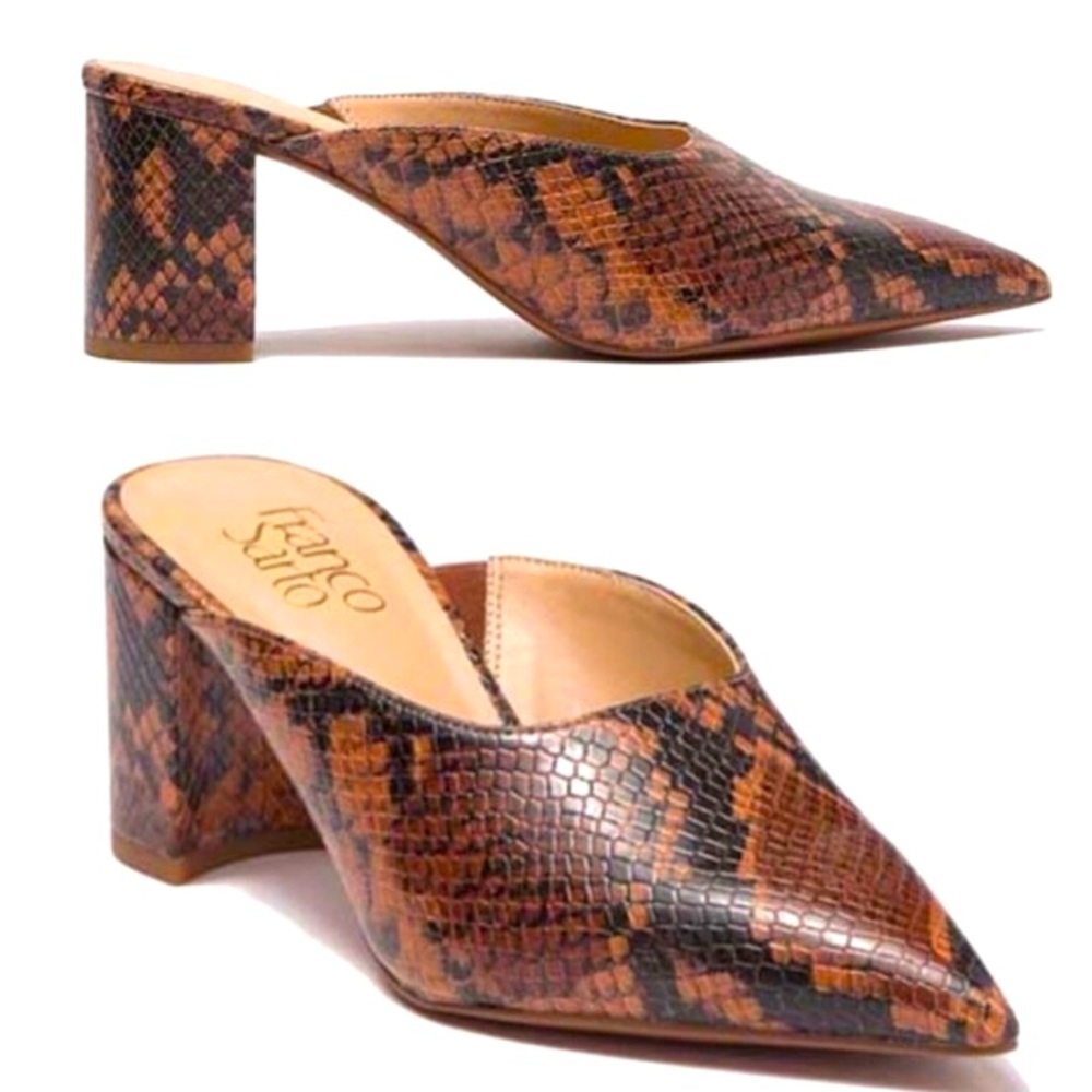 Franco Sarto Brown Snake Print Mules